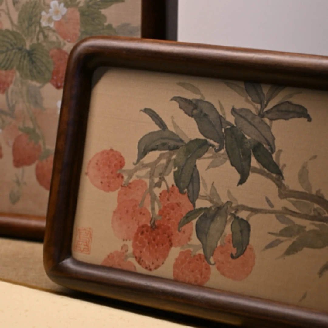 国画摆台黑胡桃木实木框装饰艺术画