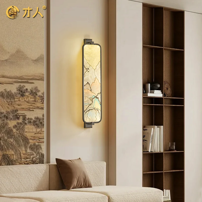 才人宋式美学珐琅彩全铜灯 新中式客厅壁灯 过道灯餐厅创意墙壁灯