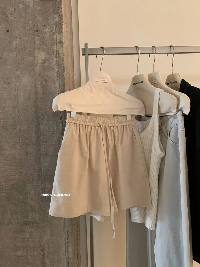 imiss@20178 韩系百搭松紧腰抽绳阔腿休闲短裤
