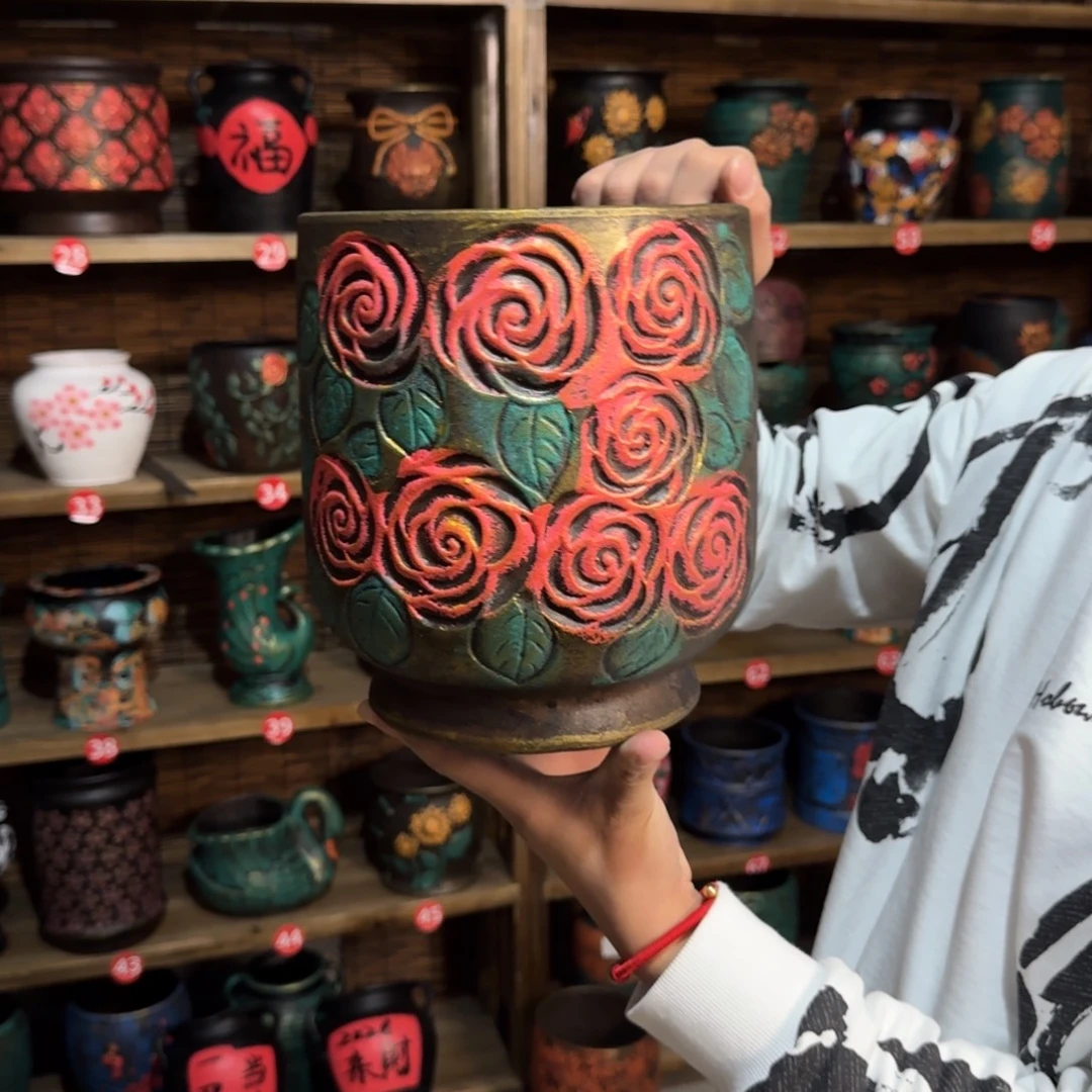 带孔高端浮雕花盆炸炸炸炸