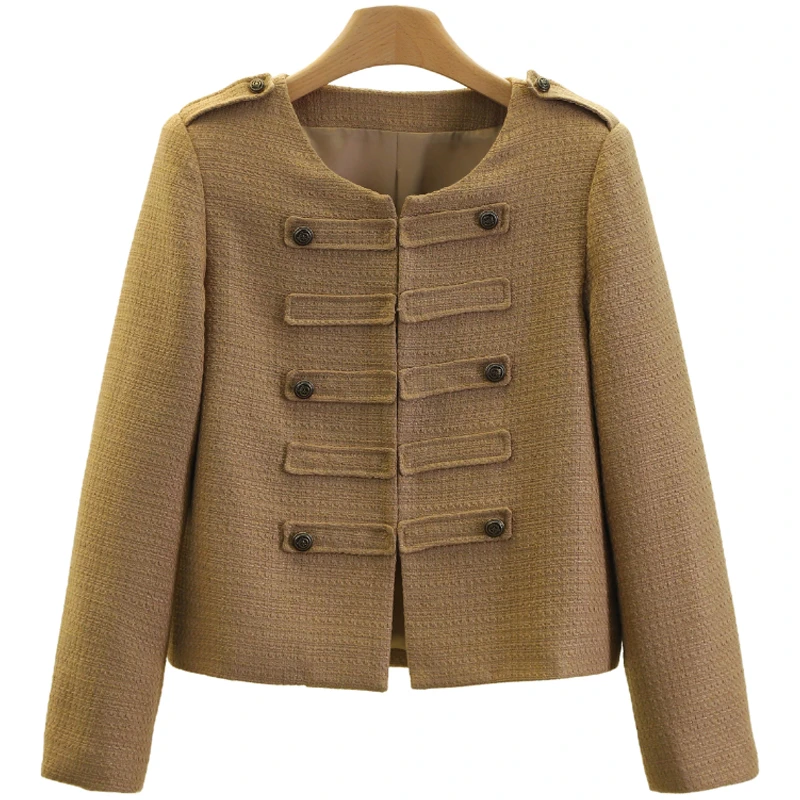 F1076-【恋】气质圆领风纪扣百搭短外套#ZMN55W022