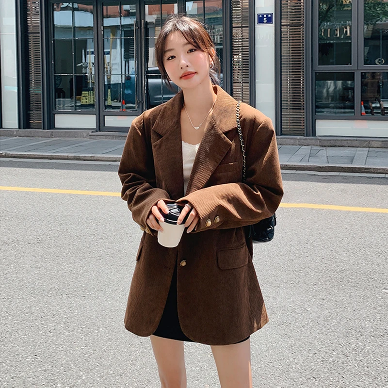 灯芯绒西装外套女春秋2025新款韩版时尚宽松显瘦西服气质休闲上衣