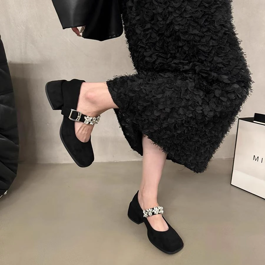 法式晚晚春秋冬季单鞋黑色高跟鞋女鞋子新款气质玛丽珍小皮鞋