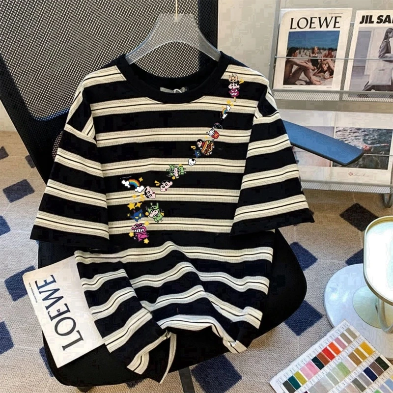 奥特莱斯~清仓捡漏时尚百搭条纹短袖t恤男女设计感独特半袖上衣潮