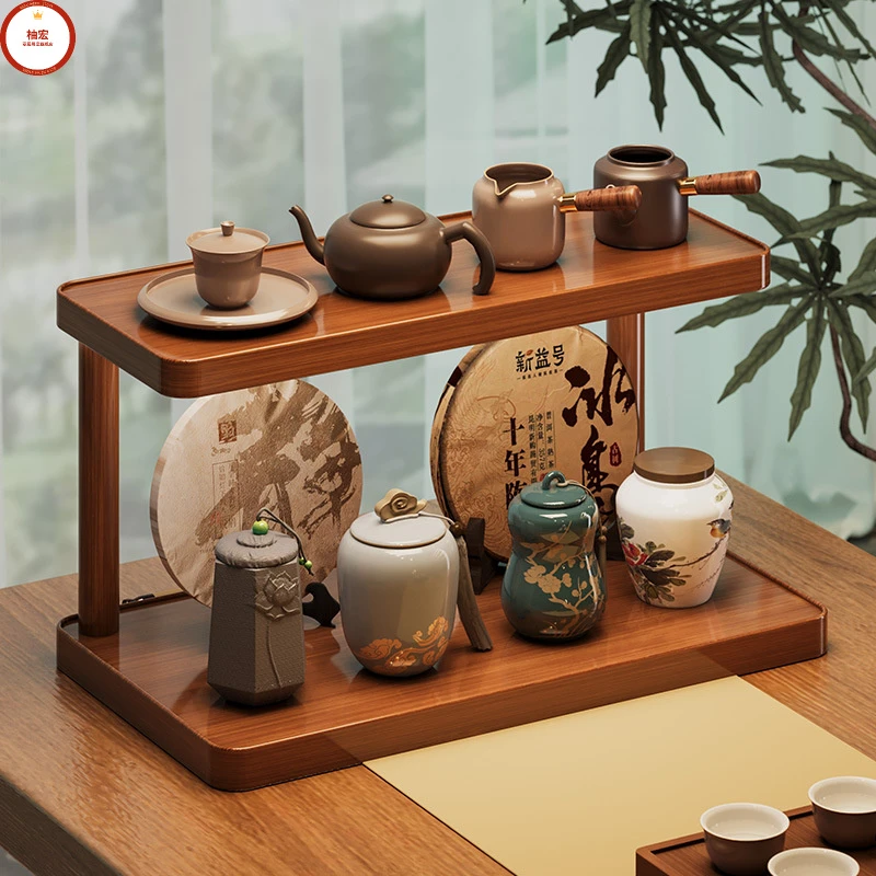 桌面茶杯收纳置物架小型博古架中式紫砂壶摆件架茶具摆放展示架子