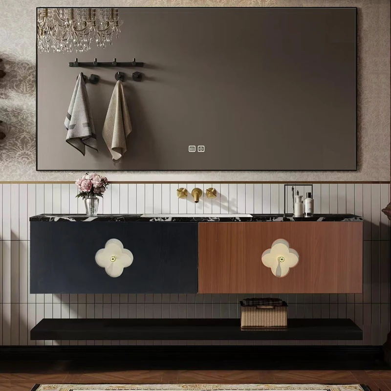 轻奢一体盆浴室柜组合酒店风分体洗脸盆柜洗手池洗漱台高端定制