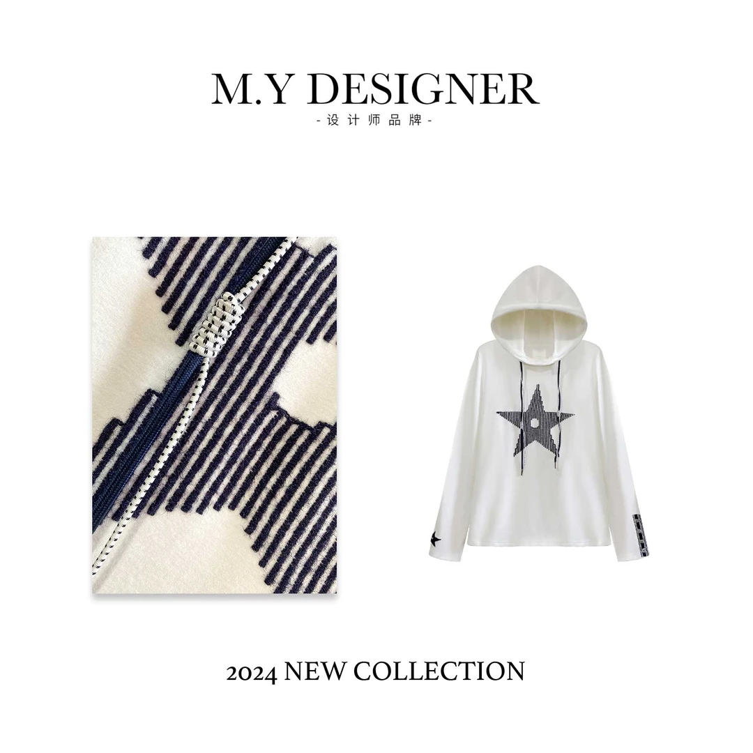 M.Y 媛总 2024秋冬轻奢时尚连帽宽松长袖T恤显瘦休闲上衣潮#66138