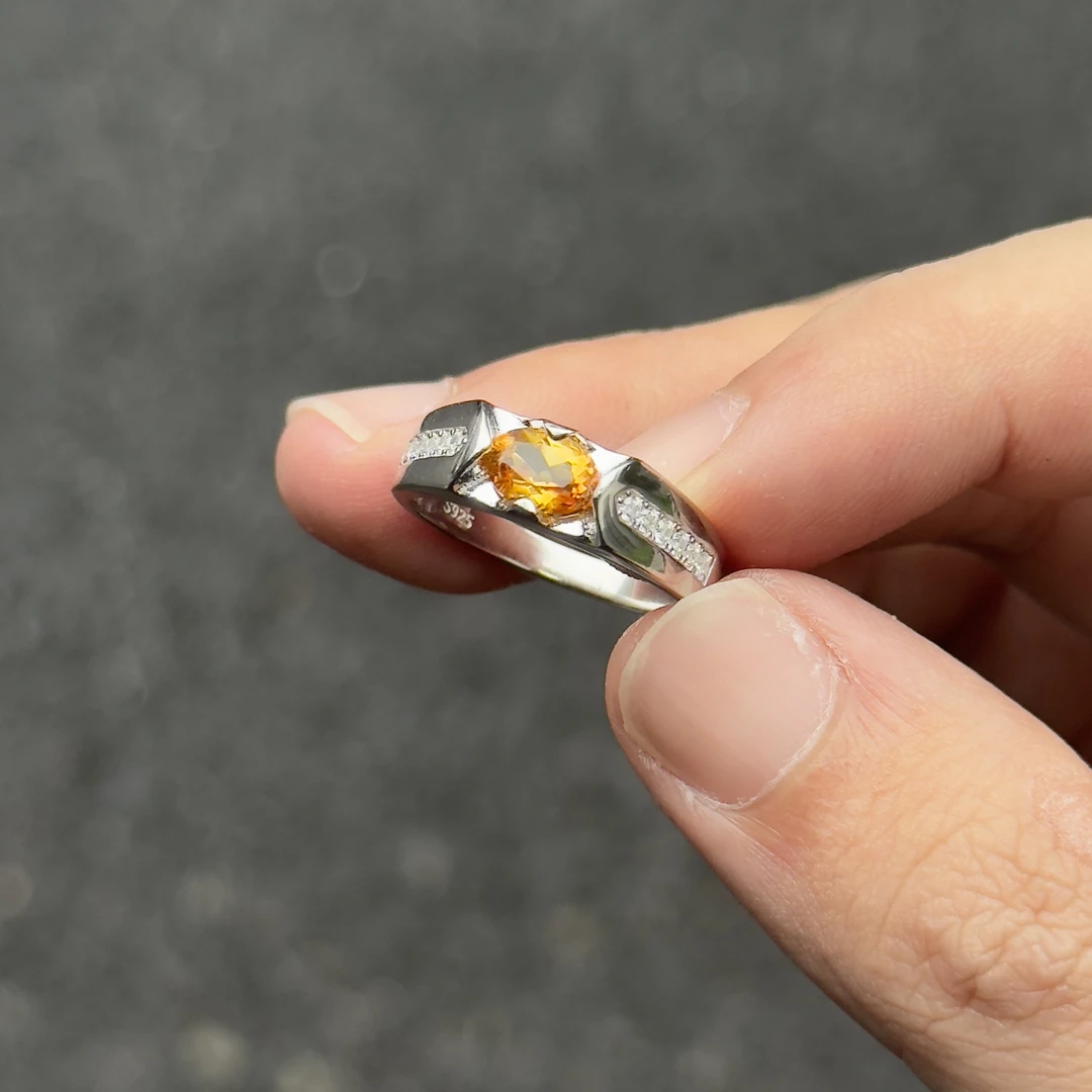 天然暴力黄黄水晶戒指[星辰]款闭口情侣对戒送礼盒百搭送对象
