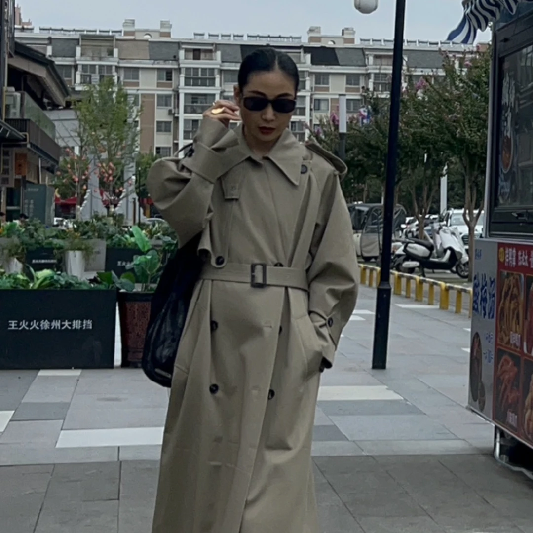 中长款过膝立领风衣外套女春秋流行感百搭款式