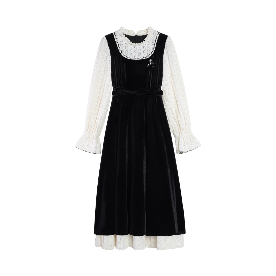 鹿向南「里约克情书」法式假两件连衣裙女2025秋冬新款显瘦裙子