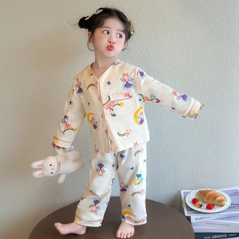 女童睡衣春秋款2025新款洋气儿童家居服套装长袖宝宝卡通秋季