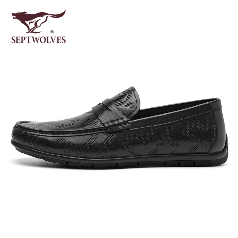 七匹狼秋季男鞋一脚蹬商务休闲皮鞋男2025新款黑色乐福鞋子豆豆鞋