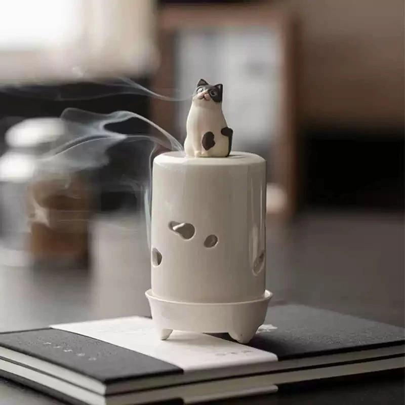 草木灰手工猫咪陶瓷香薰炉家用中式禅意盘香炉
