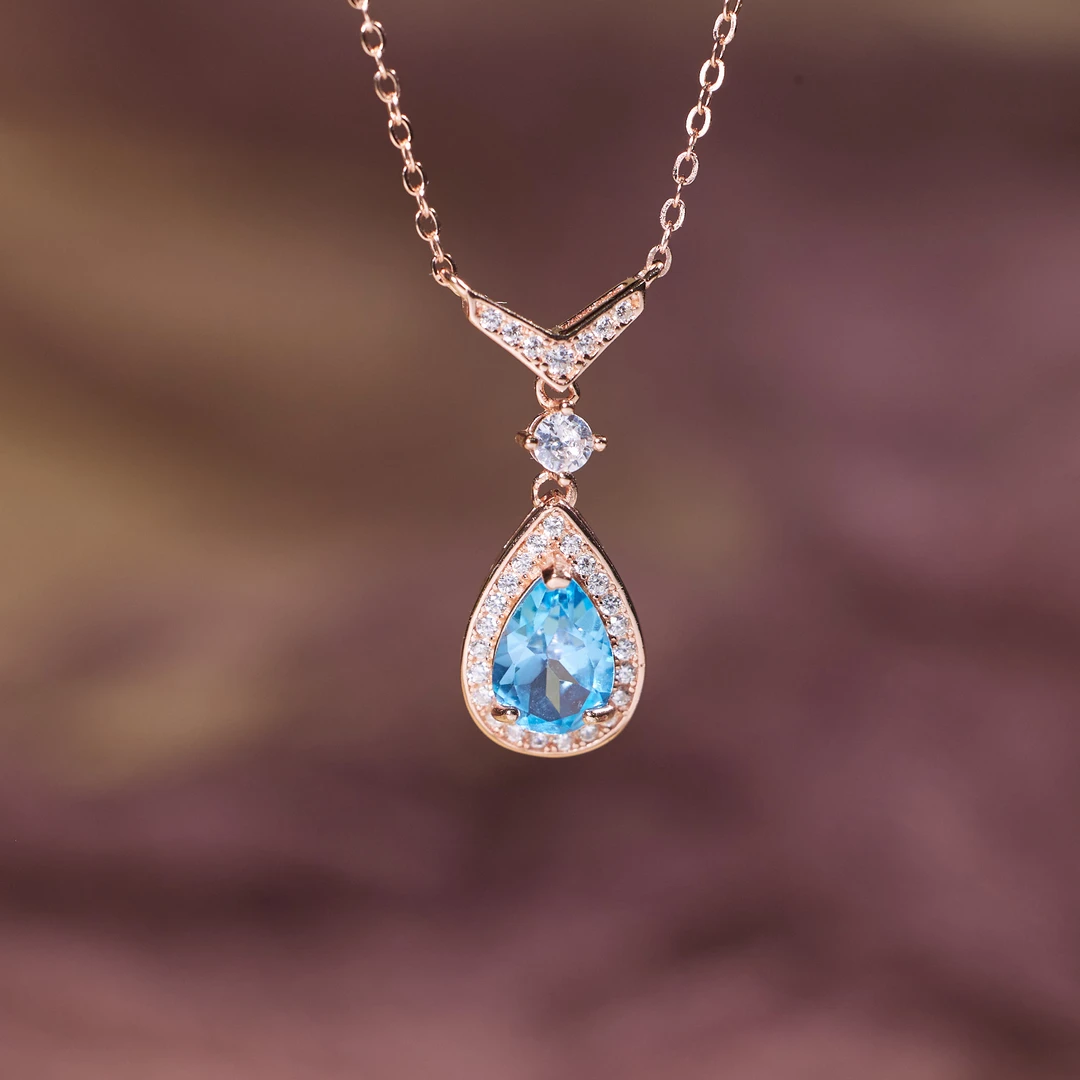 【歪歪】水滴*托帕石项链*925镶嵌W4684