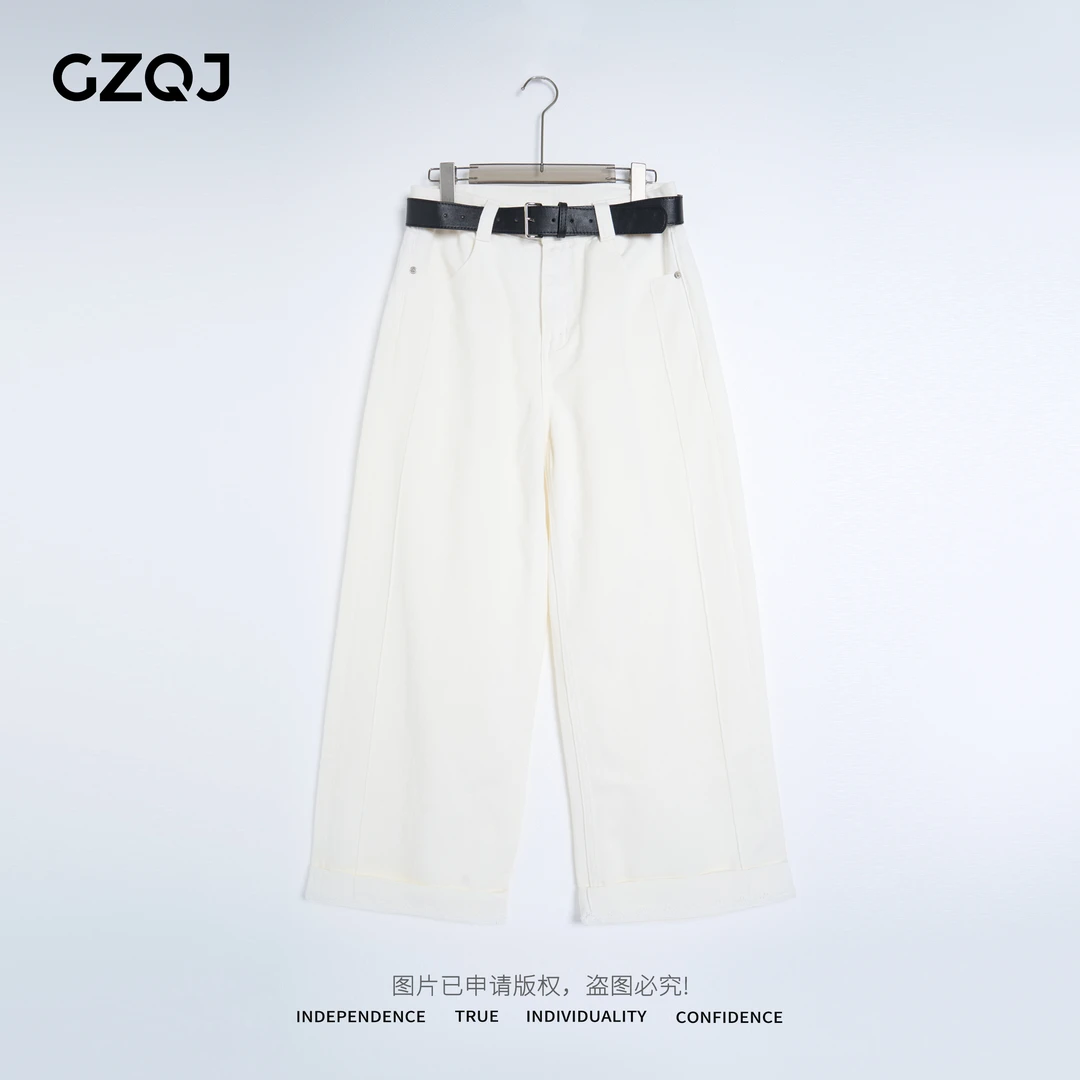 广州琴姐【通勤白牛】欧若风时尚裤脚蕾丝拼接九分奶奶裤女春夏4363