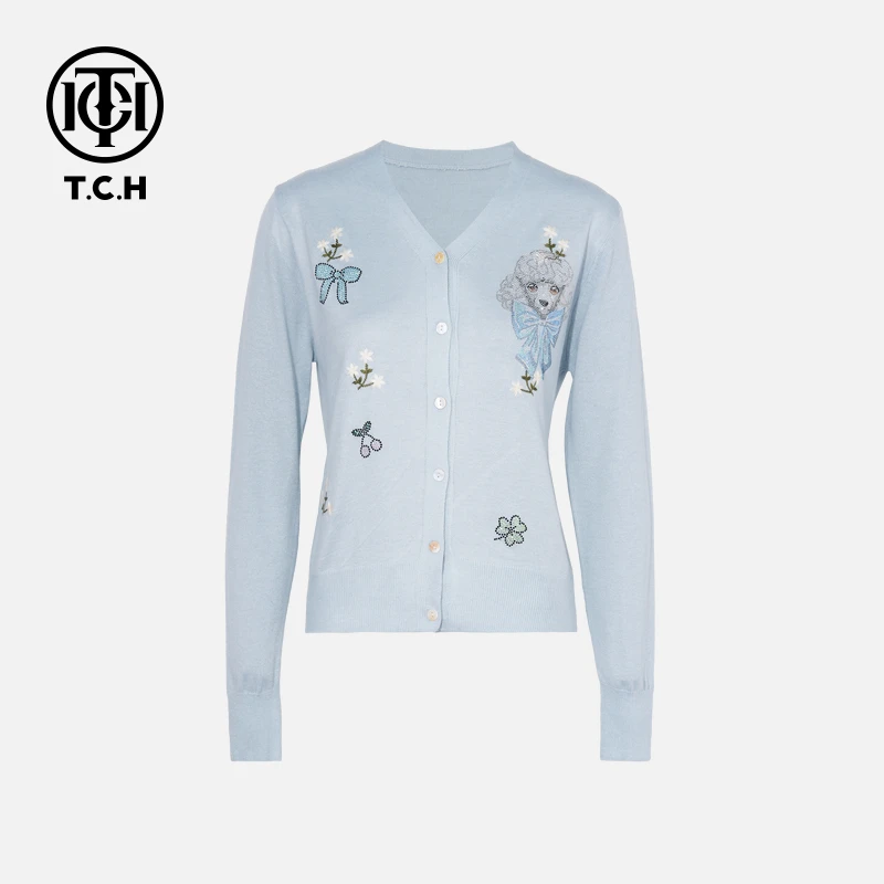TCH私服烫钻工艺新时尚淑女百搭新潮流针织衫T75C43E5008轻奢tch