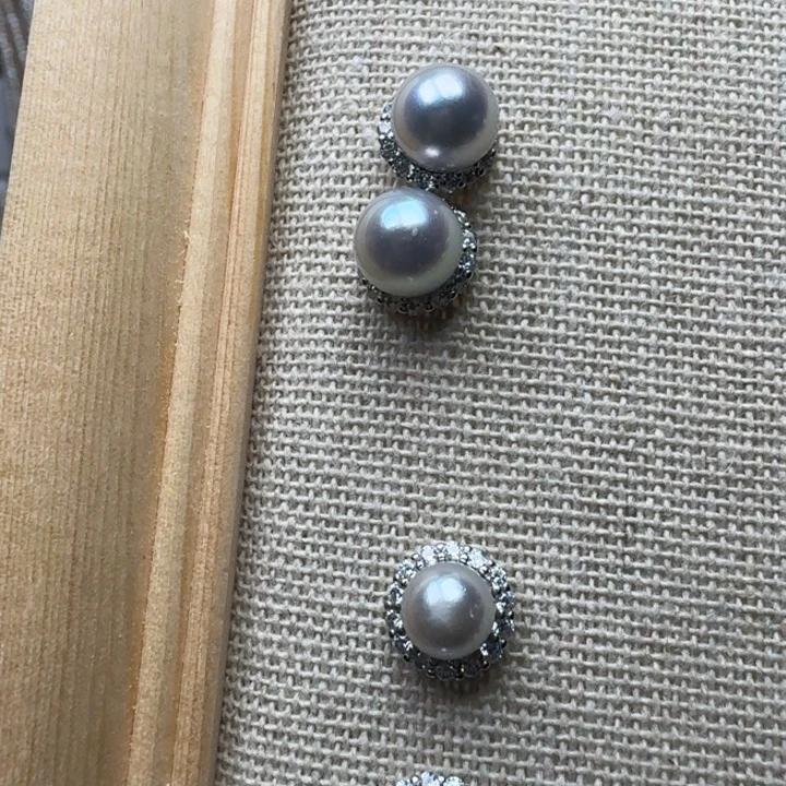 淡水珍珠耳钉银S925镶嵌