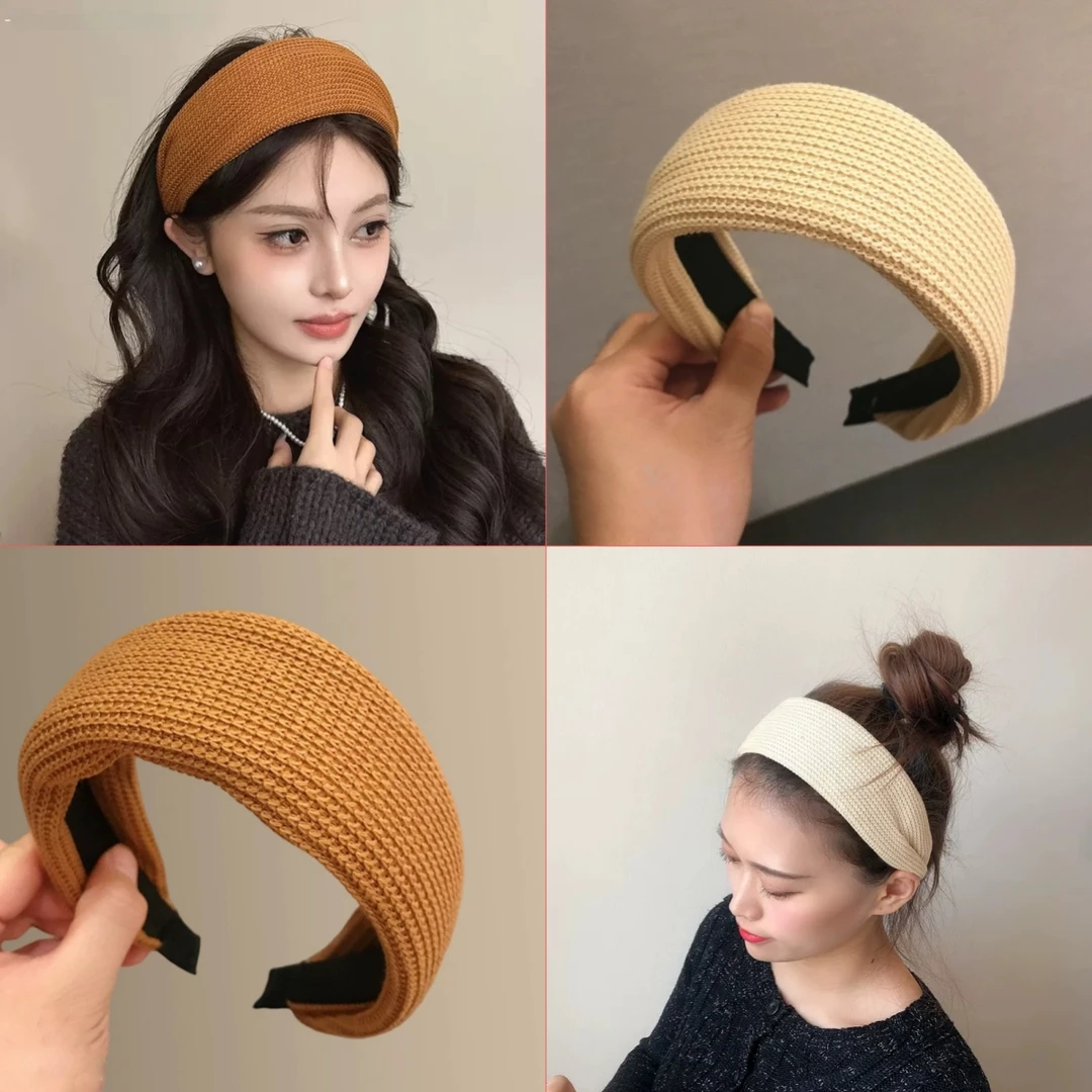韩版复古纯色发箍针织毛线宽边亲子头发箍高级感发饰