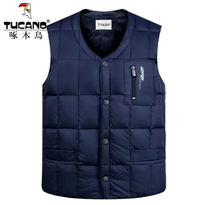 啄木鸟中老年羽绒马甲男内胆秋冬保暖内穿背心加厚爸爸白鸭绒马夹