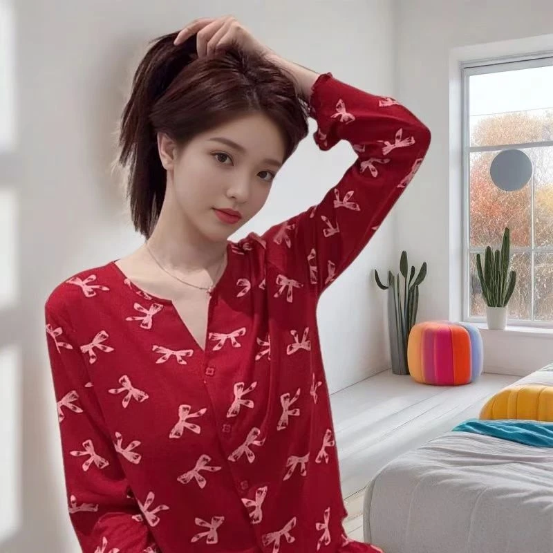 2025新款本命年红色莫代尔棉睡衣女洋气春秋长袖可外穿家居服套装
