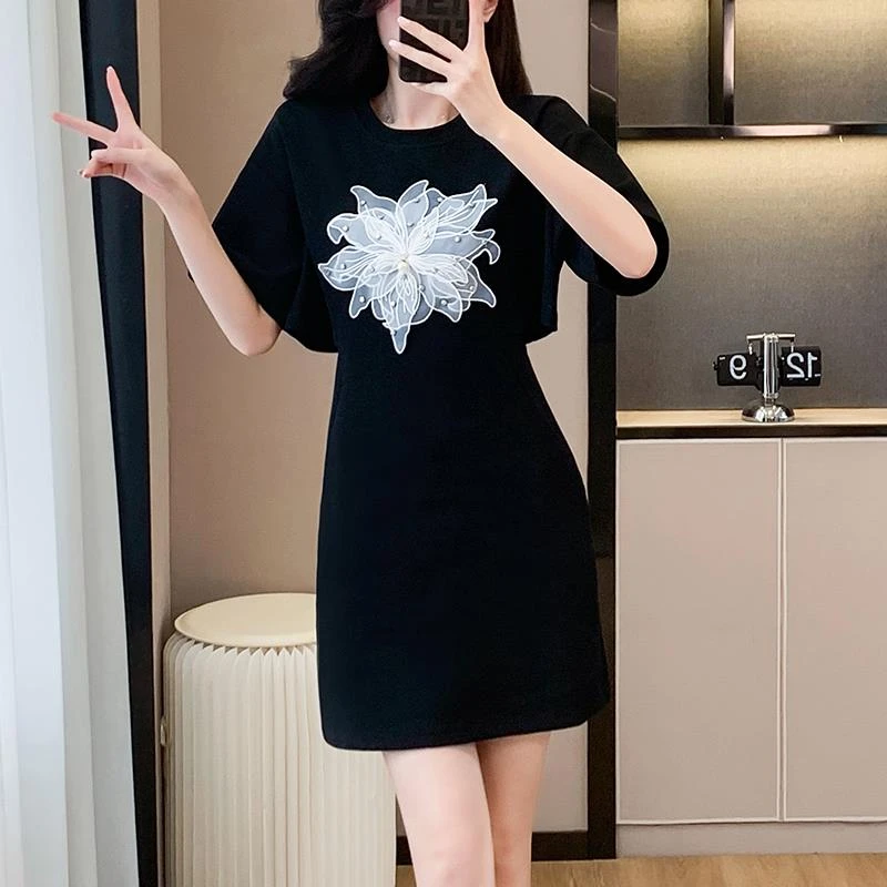 法芬图假两件连衣裙子女士夏季2025年春秋新款爆款小个子短袖气质
