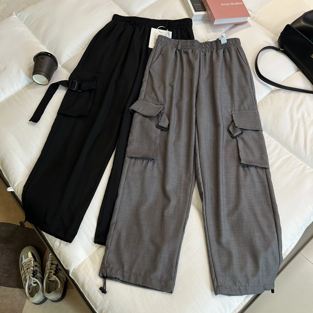 A15休闲裤女伞兵裤2025夏季松紧腰薄款高腰宽松酷飒风直筒工装裤