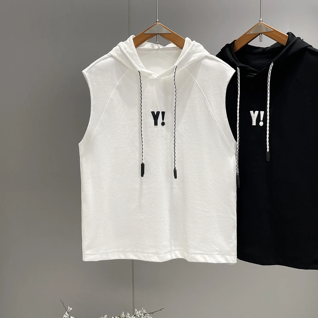 夏季新款时尚潮流字母刺绣连帽背心男潮牌宽松痞帅休闲无袖坎肩潮