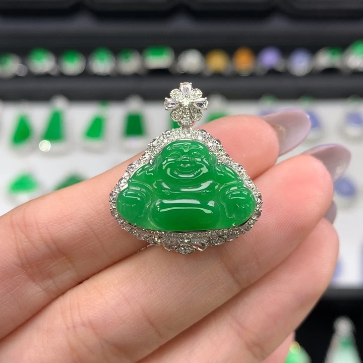 翡翠吊坠(不含链)18K金镶嵌