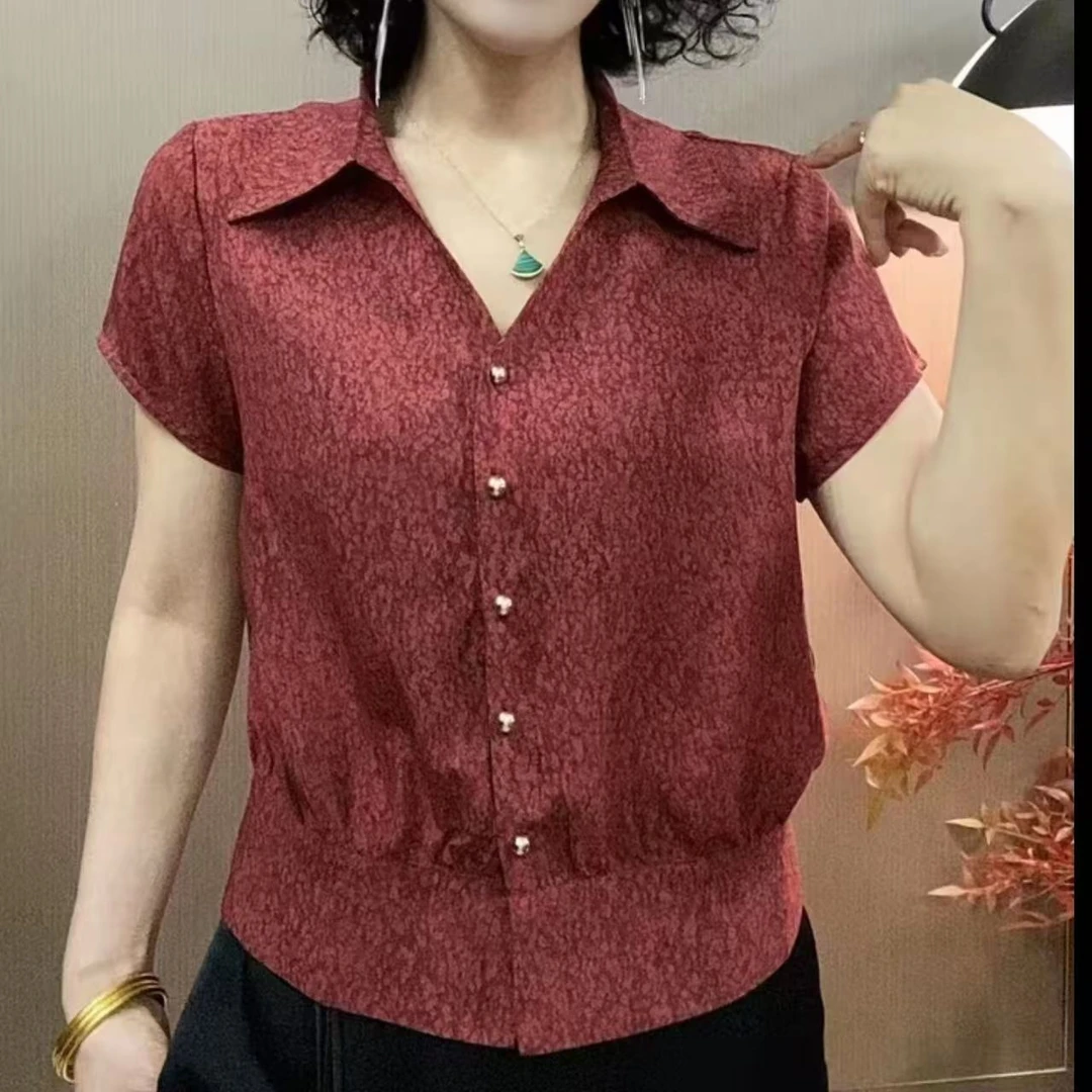 2025夏季新款翻领气质洋气时尚上衣打底衫#8563