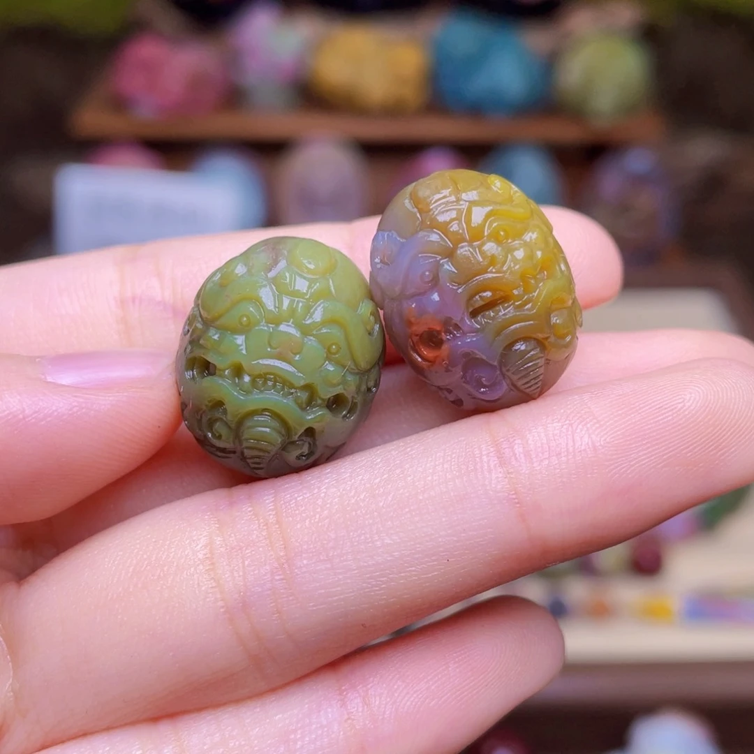 玛瑙/玉髓未镶嵌珠宝半成品盐源玛瑙两个蛋蛋吞金兽打包价