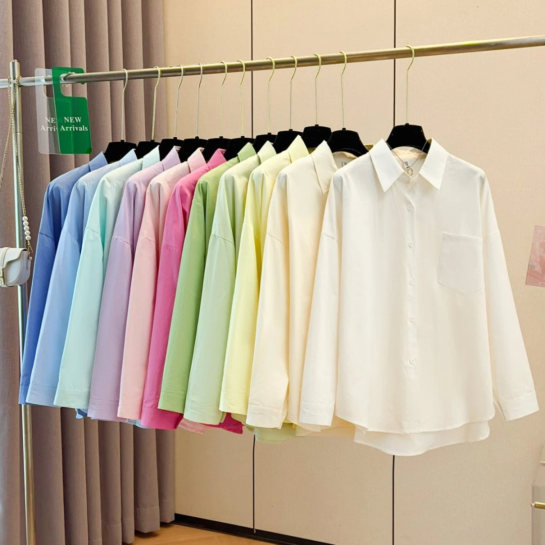 2025春夏新款长袖时尚百搭女士韩版宽松衬衫纯色设计感衬衣