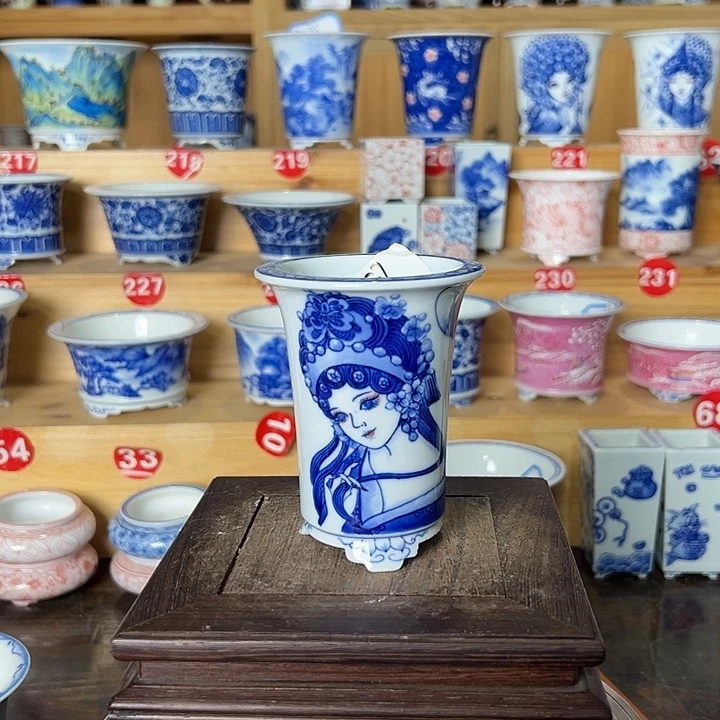 墨茶手绘陶瓷花盆