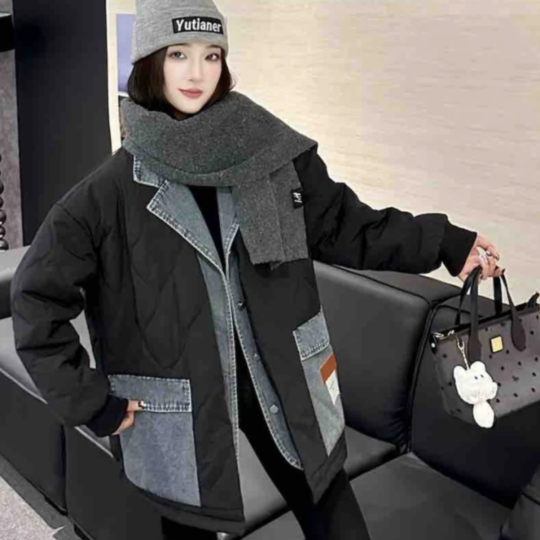 8596牛仔拼接棉衣