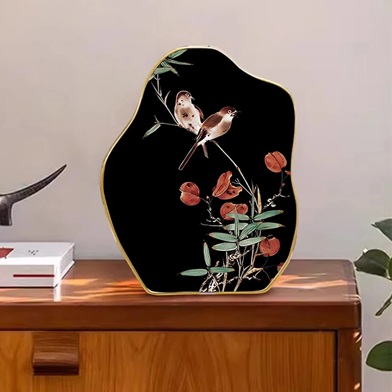 客厅摆台电视柜装饰画喜鹊中古风桌面摆画氛围感玄关柜高级感摆件