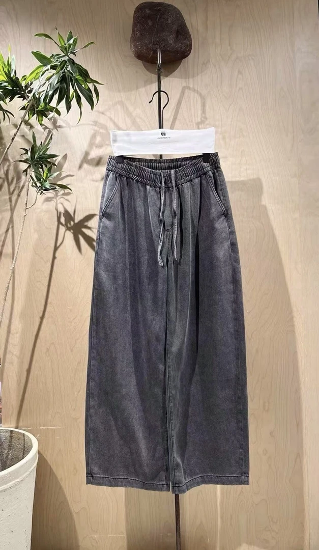 (断码)复古水洗立体剪裁做旧阔腿 莱赛尔天丝牛仔裤 新品男女