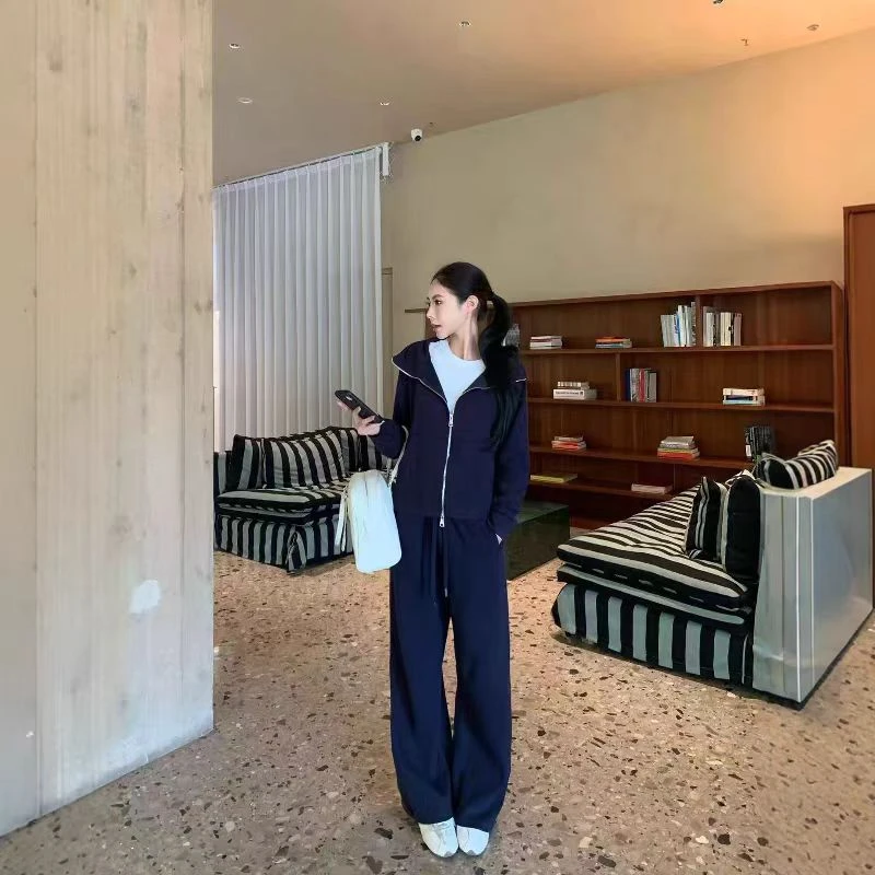 （厚度以收到货为准）25080款加绒加厚连帽卫衣+高腰直筒裤两件套