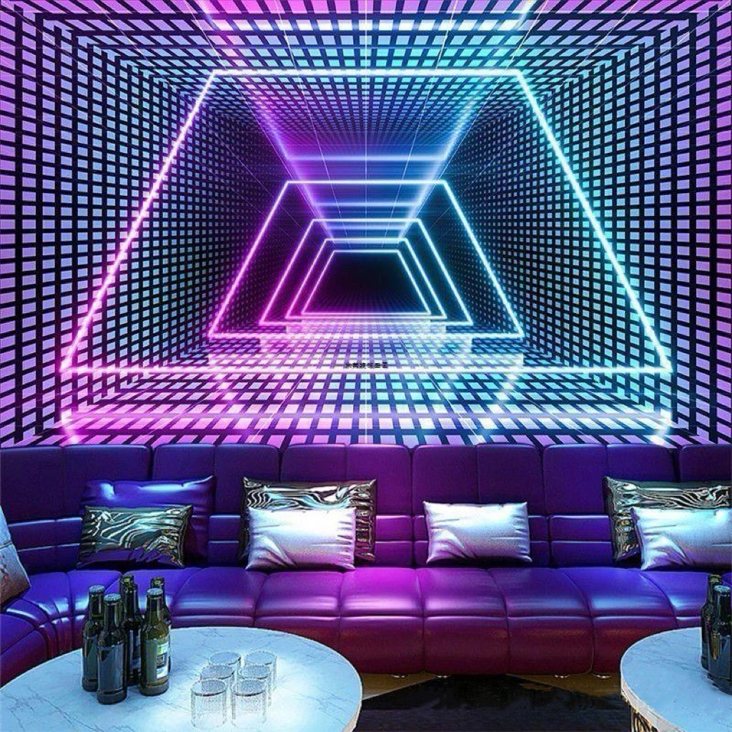 镭射光3D闪光荧光LED墙纸酒吧KTV走廊舞台背景图墙布舞蹈直播壁纸