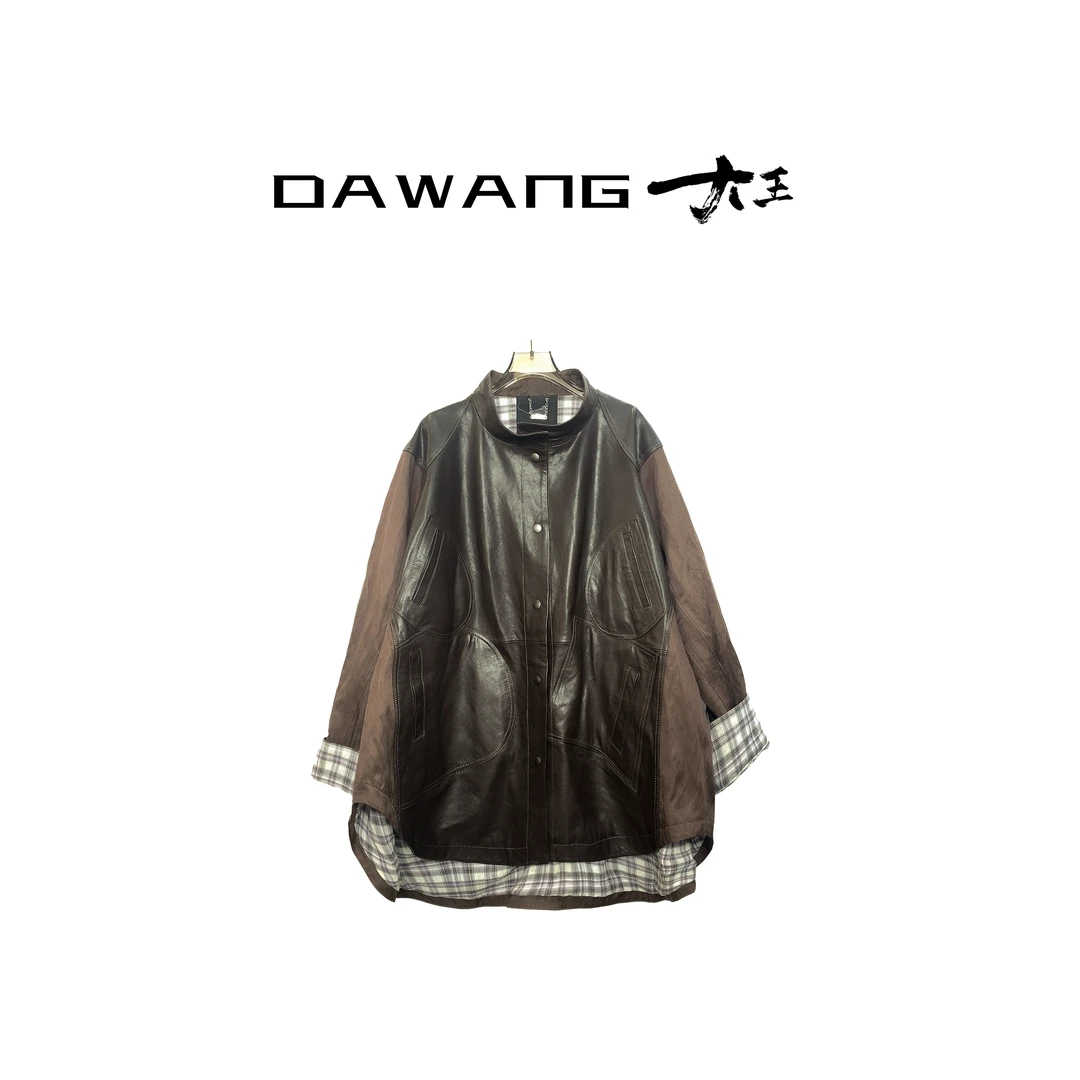 DAWANG丨设计师款轻奢真皮廓版智感外套轻奢休闲拼接外套712