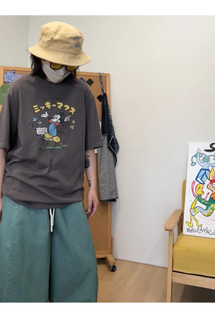 复古夏款韩版卡通图案短袖休闲T恤