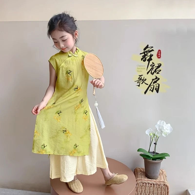 女童旗袍夏季套装2025新款儿童国风连衣裙子夏款时髦新中式两件套