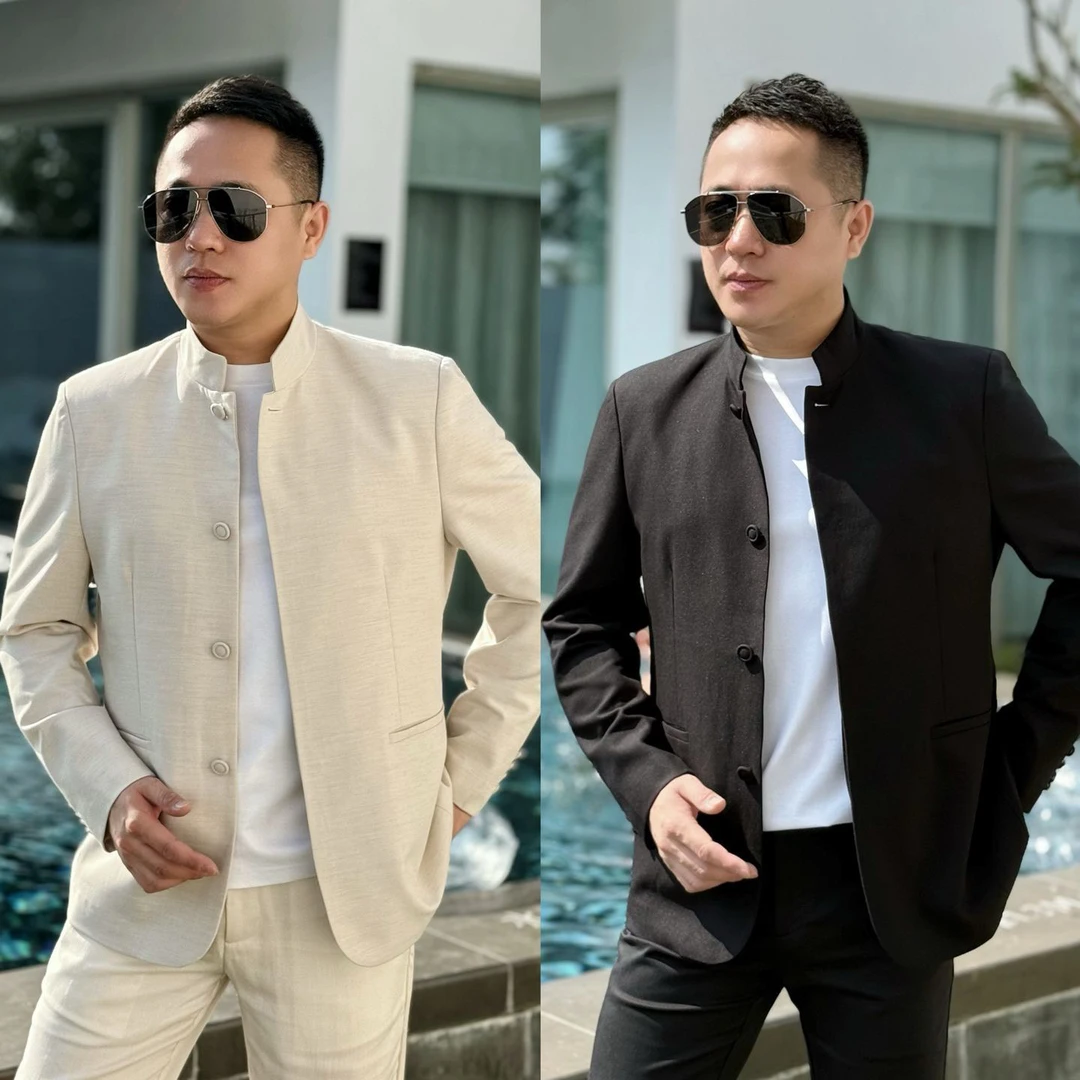 孙先生｜春季高奢款立领西服醋酸羊毛混纺国风西服外套7225