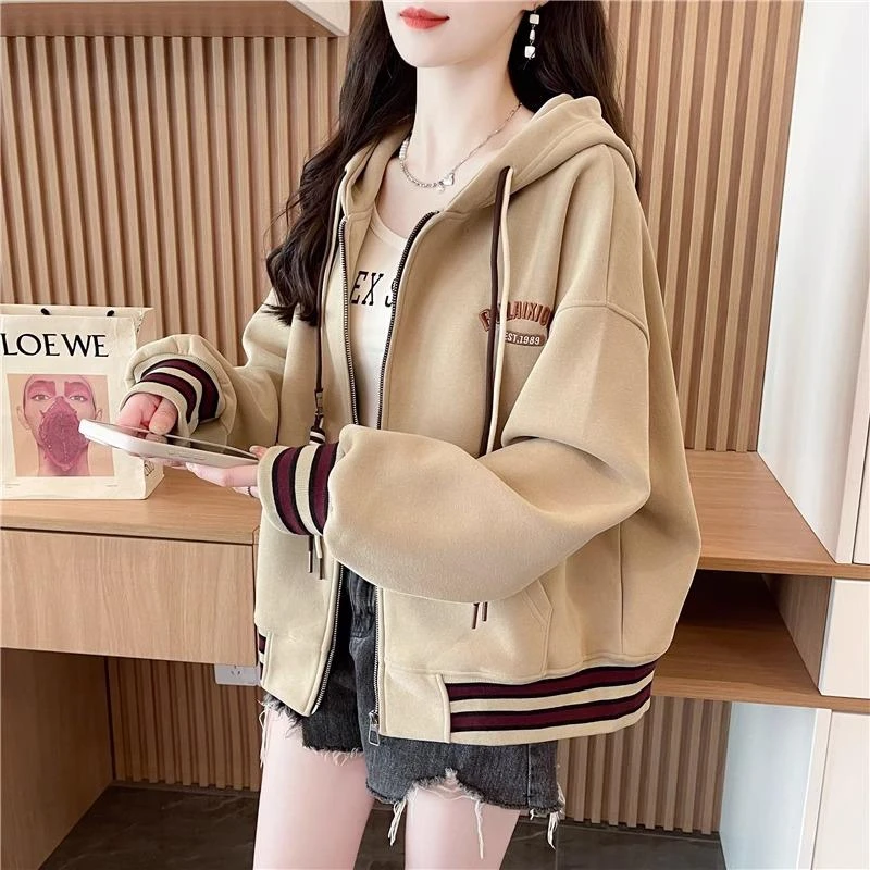 连帽卫衣外套女秋冬2025新款宽松短款小个子加绒开衫棒球服上衣潮