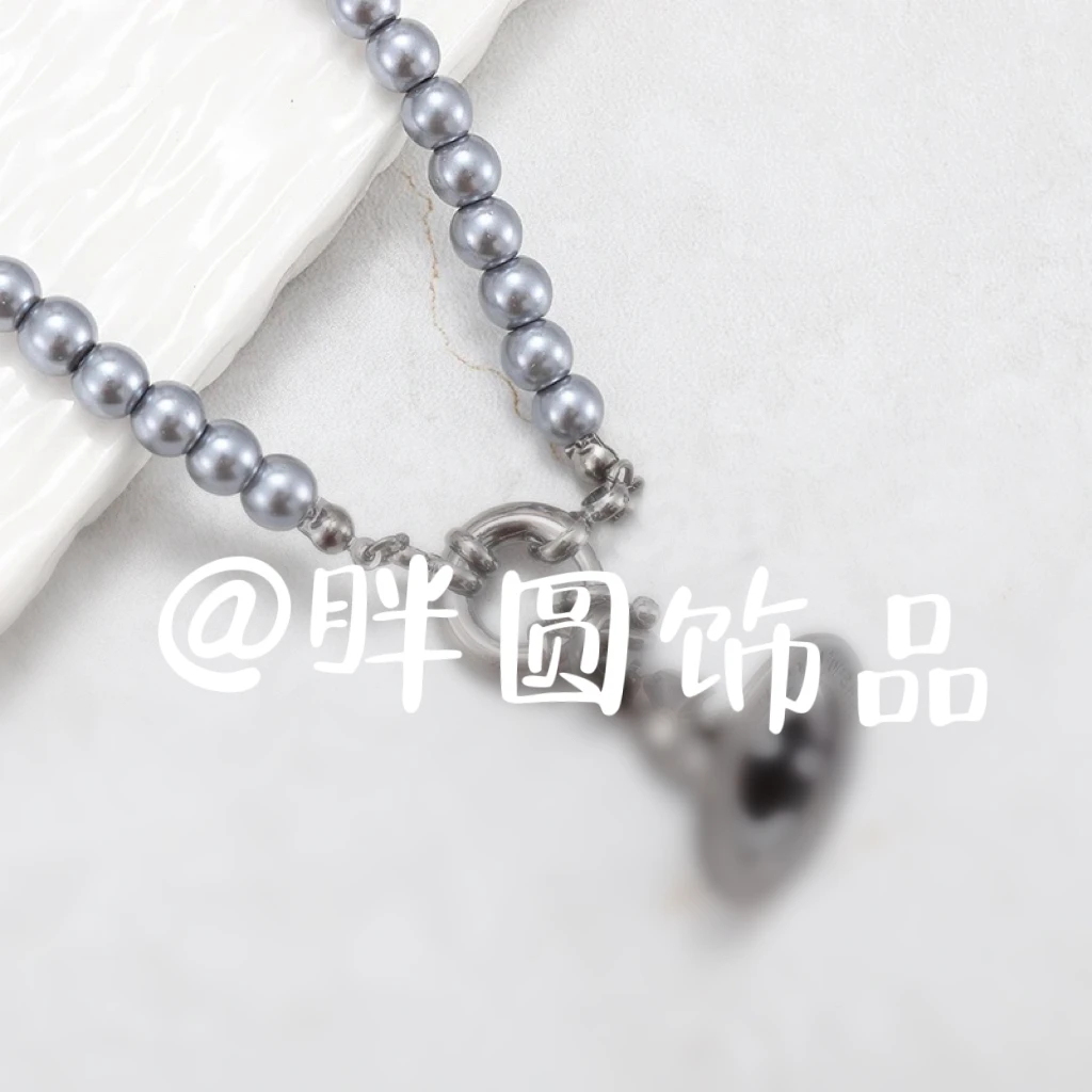 钛钢仿珍珠项链 土星爆款灰色珍珠orb立体星球吊坠项链女手工
