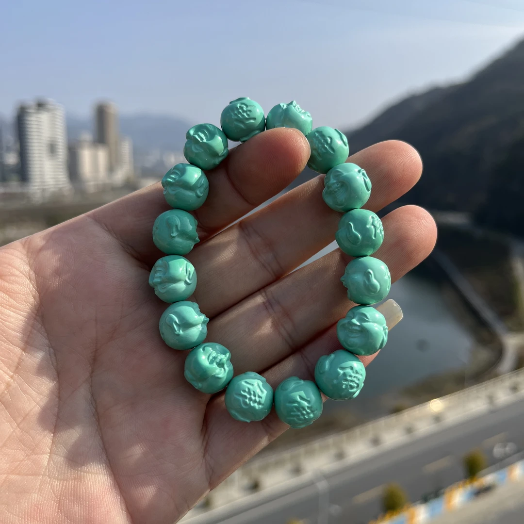 湖北竹山发货卡14绿色干净佛头手串