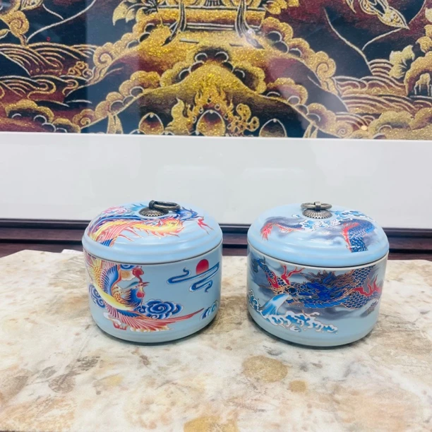 ZHZ017- 龙凤蓝茶叶罐一对（64）