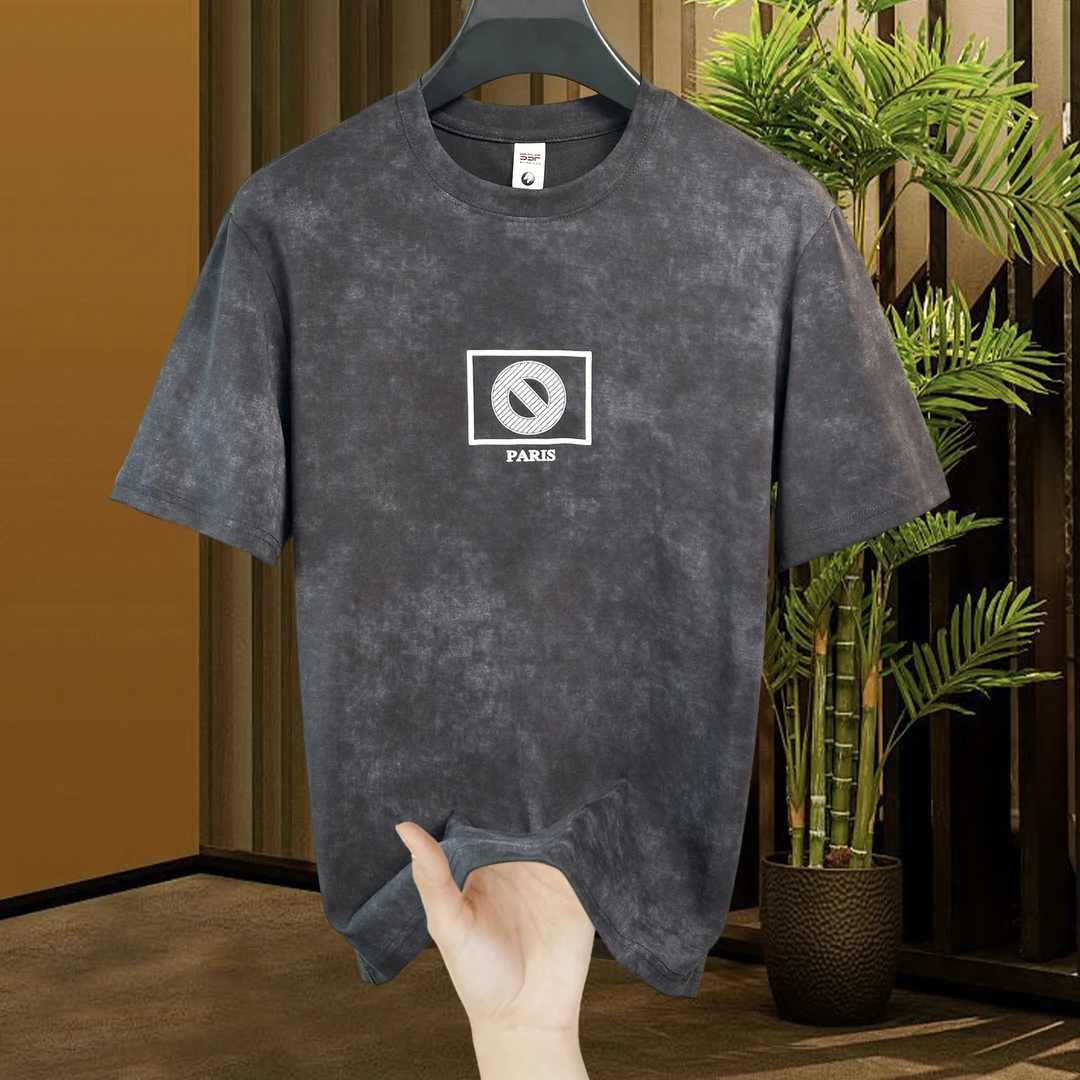 夏季休闲时尚薄款半袖圆领宽松上衣男士短袖T恤百搭男装潮流印花