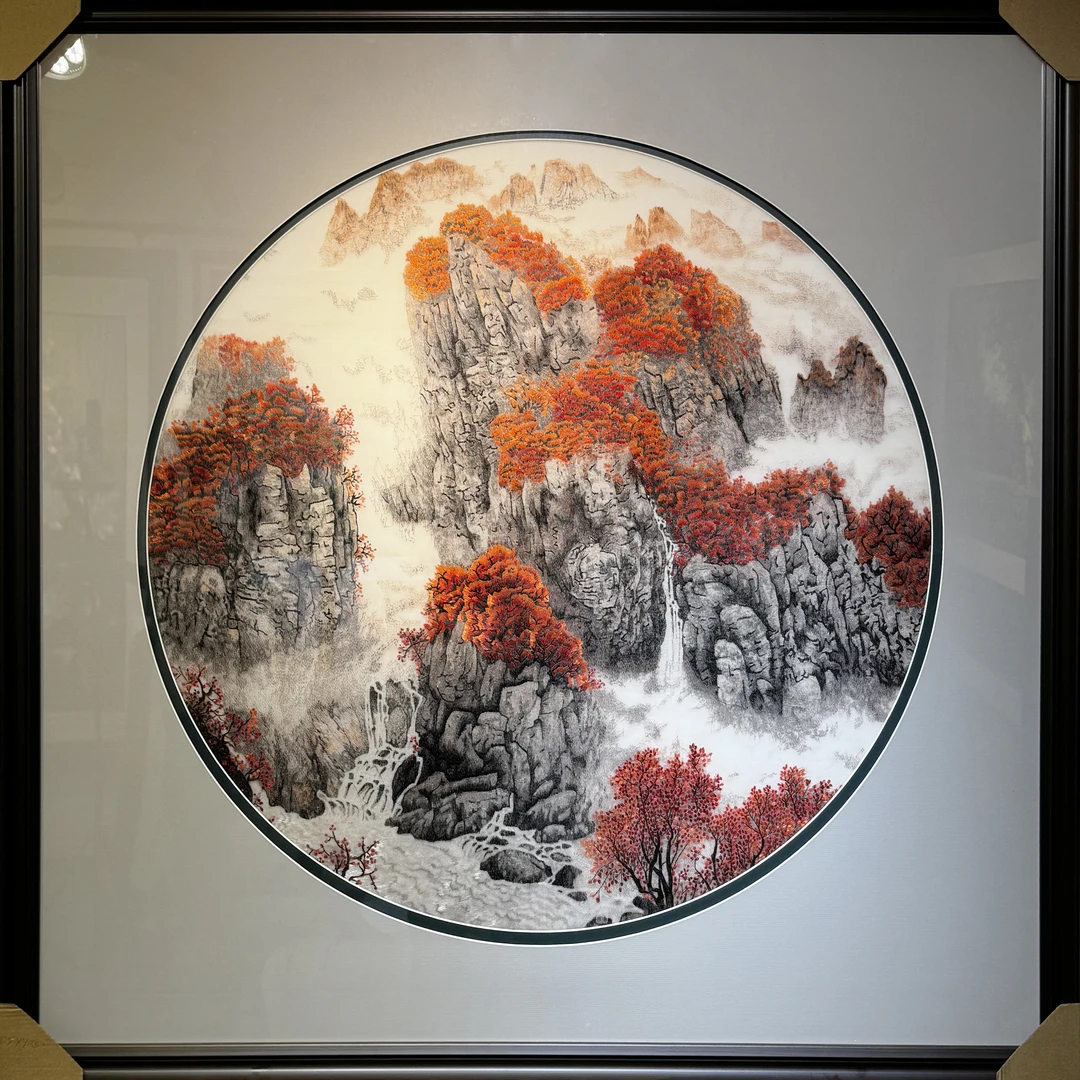 【鸿运当头】纯手工刺绣苏绣名画高档玄关走廊新中式画芯80*80cm
