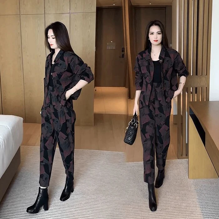 时尚休闲套装两件套2025秋季新款减龄洋气显瘦气质翻领外套套装女