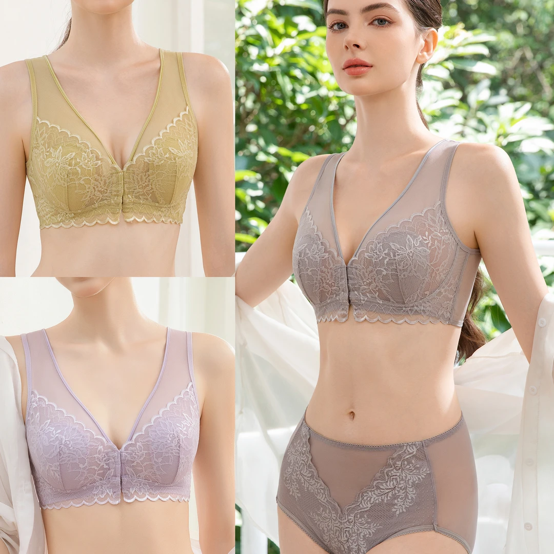 【繁花】外贸新款桑蚕丝前开扣兔耳杯文胸聚拢速干调整型透气舒适06