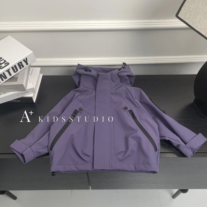【文文妈】2025新款儿童外套韩版纯色帅气连帽风衣运动中童洋气舒服